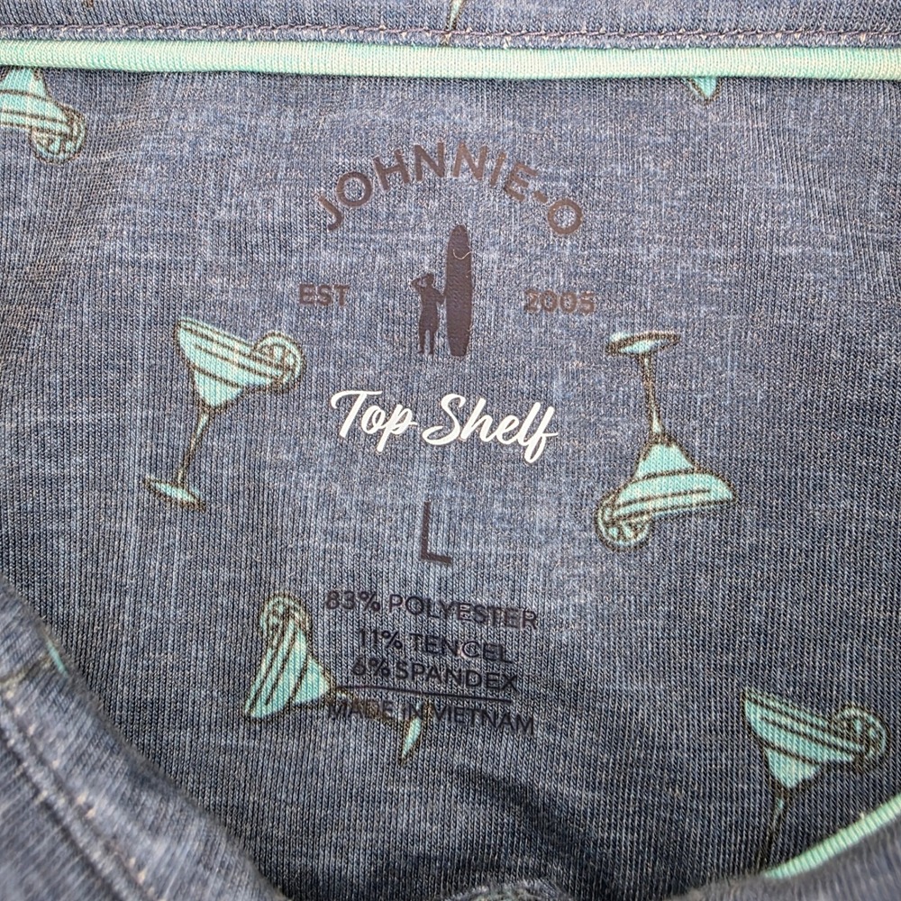 Johnnie-O Top Shelf Polo Shirt Mens Large Blue Margarita Print Golf Performance - Picture 4 of 8